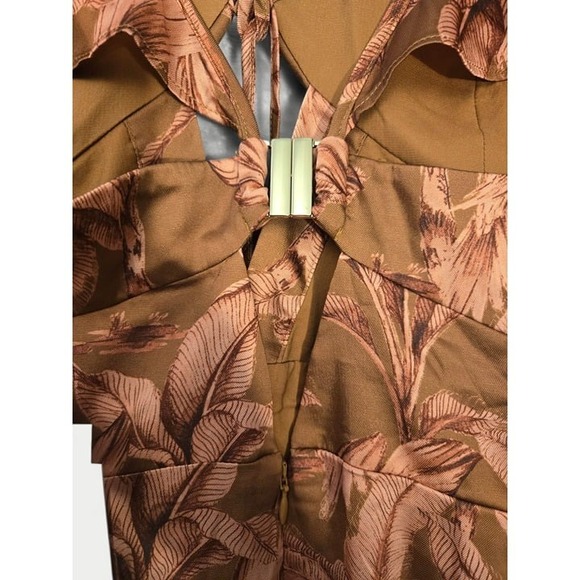 Significant Other Soller Pleated Cutout Ruffle Tropical Satin Maxi Dress 8 NWT - Picture 7 of 12